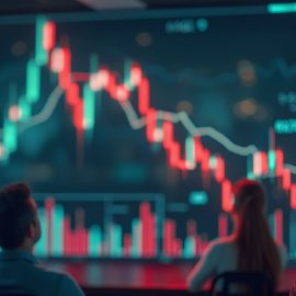 People watching downward-trending graph of a stock price illustrate problems with a DNA testing company