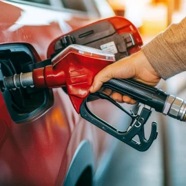 A hand pumping gas into a car at a gas station to signify the increasing gas prices