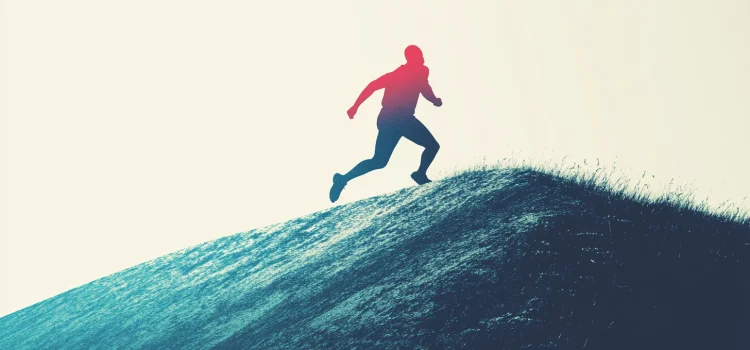 A man running up a hill after he decided to take action in life