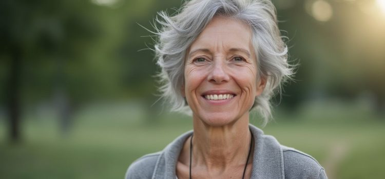 A smiling gray-haired woman outdoors with trees and grass in the background illustrates the power of desire