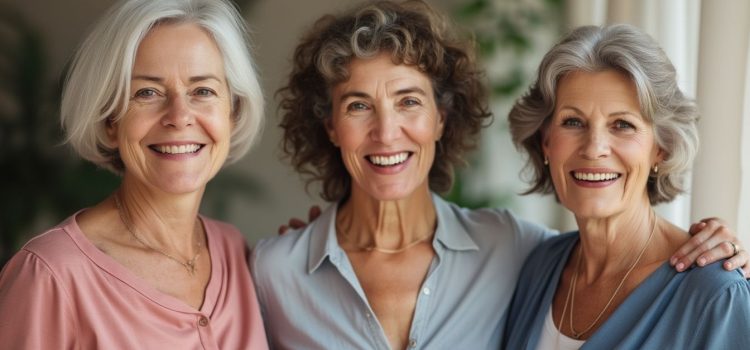 Three smiling middle-aged women illustrate how to age gracefully