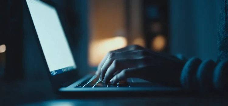 A person typing a resume on a laptop, showing what to do before an interview