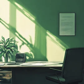 An artistic image of a vacant office desk, signifying the lack of AI talent in the workforce