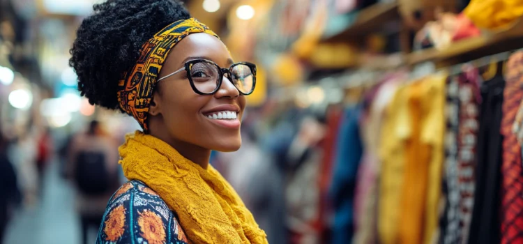 A woman shopping in a different country for clothes