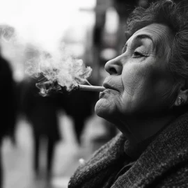 A woman smoking a cigarette and trying to change bad habits