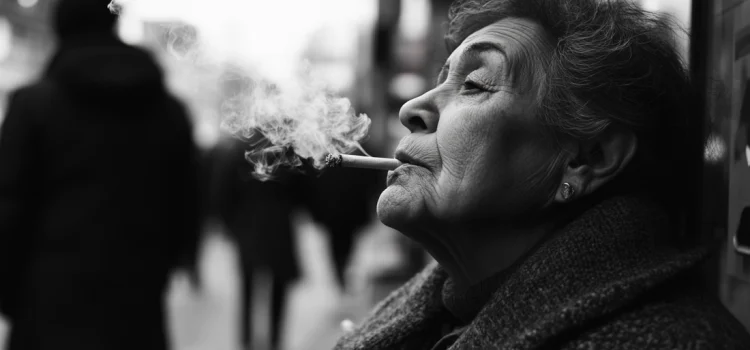 A woman smoking a cigarette and trying to change bad habits