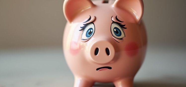 A piggy bank with a worried look on its face illustrates the effects of inflation on people