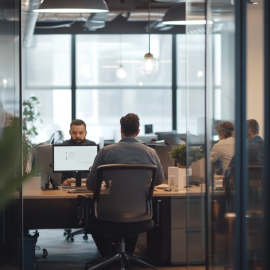 A group of employees working together at their desks under agile team management