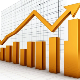 A line graph of business projections with an arrow going up