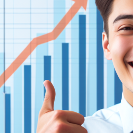 A smiling man with a thumbs up in front of an upward trending graph illustrates a wealth-building strategy