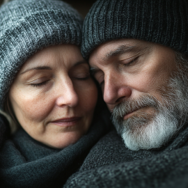 A couple wearing winter attire dealing with cancer and marriage