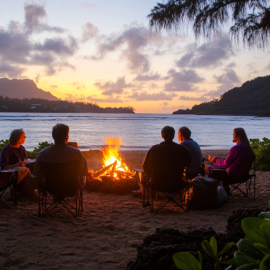 Six friends around a campfire by a lake at sunset illustrates the people closest to you