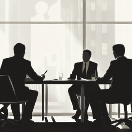 A silhouette sketch of five people in a business meeting illustrates a venture capital term sheet