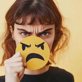 A woman holding an upset emoji trying to use anger for good