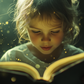 A child reading a book illustrates the question, "How do children learn to read?"