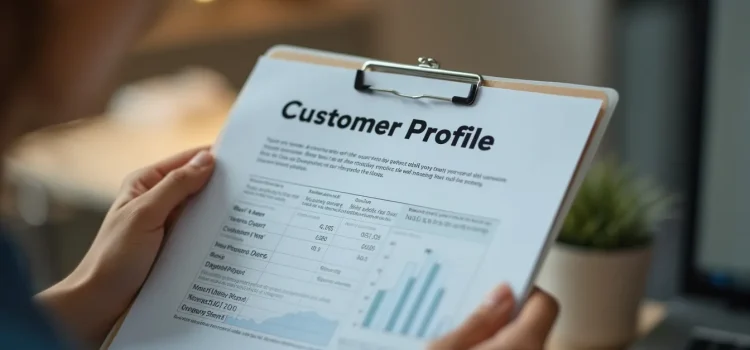 A woman's hands holding a document titled "Customer Profile" illustrates the importance of identifying profitable customers