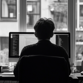 A man working on his computer and increasing his concentration power at work