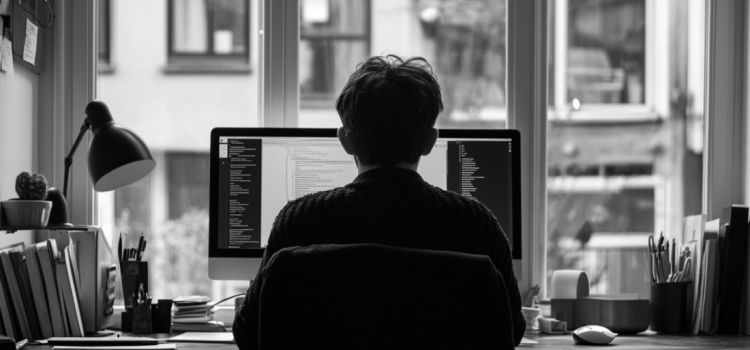 A man working on his computer and increasing his concentration power at work