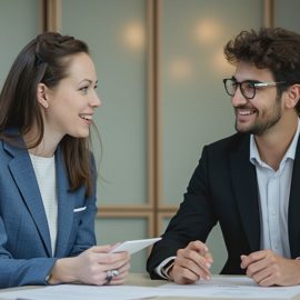 A professional woman and man meeting in a conference room illustrates various types of strategic partnerships