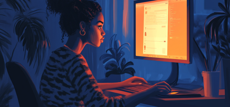 A woman scrolling on her computer, showing how social media affects attention span