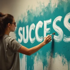 A woman painting the word "SUCCESS" on a wall illustrates the question, "What does success mean for you?"