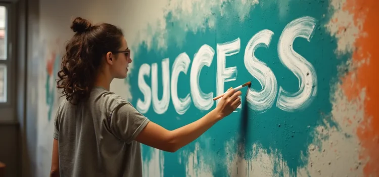 A woman painting the word "SUCCESS" on a wall illustrates the question, "What does success mean for you?"