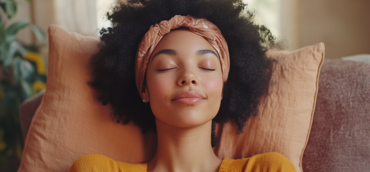 A woman performing self-care to be more productive